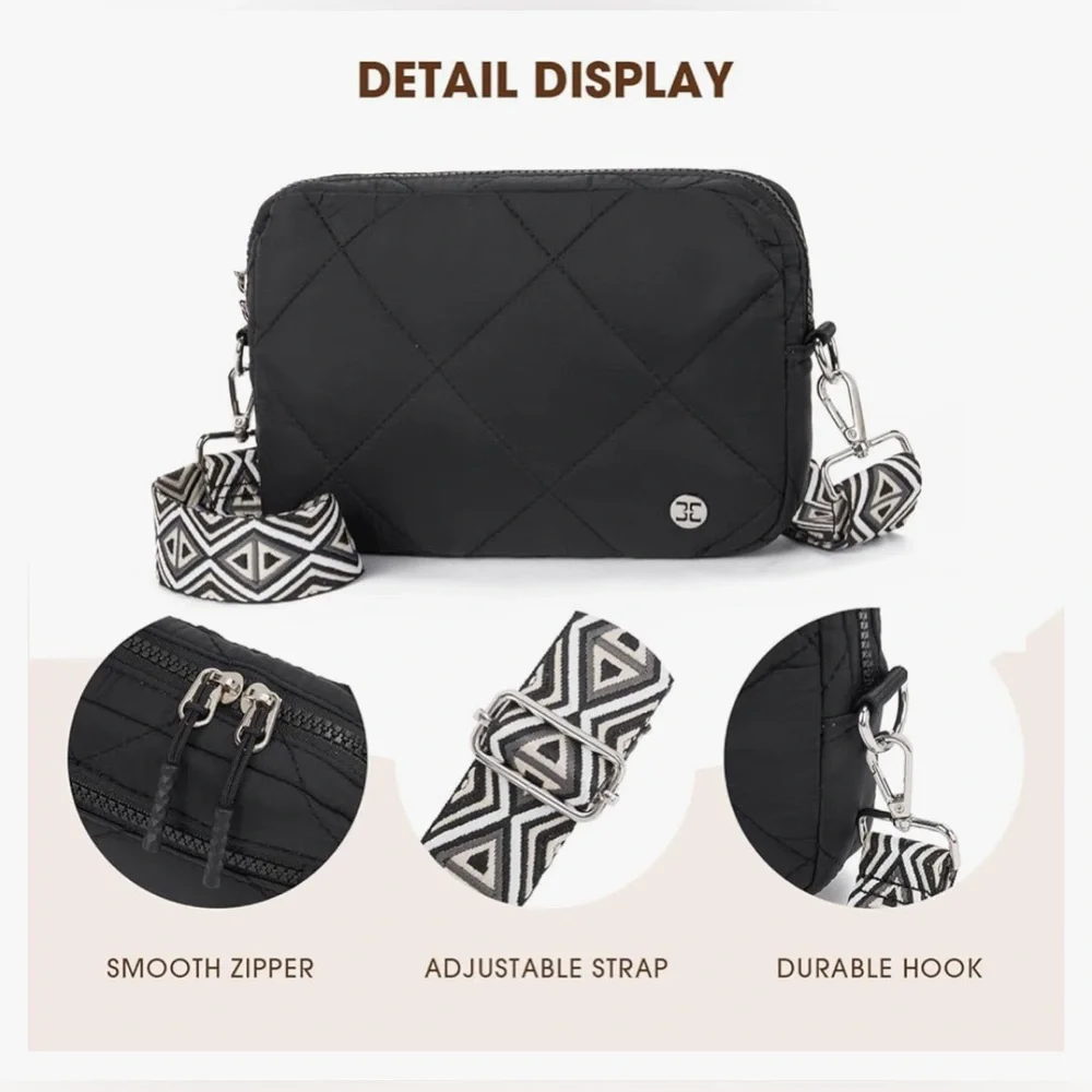 Telena | Quilted Crossbody Shoulder Puffer Lightweight Black Bag | NWOT NEW